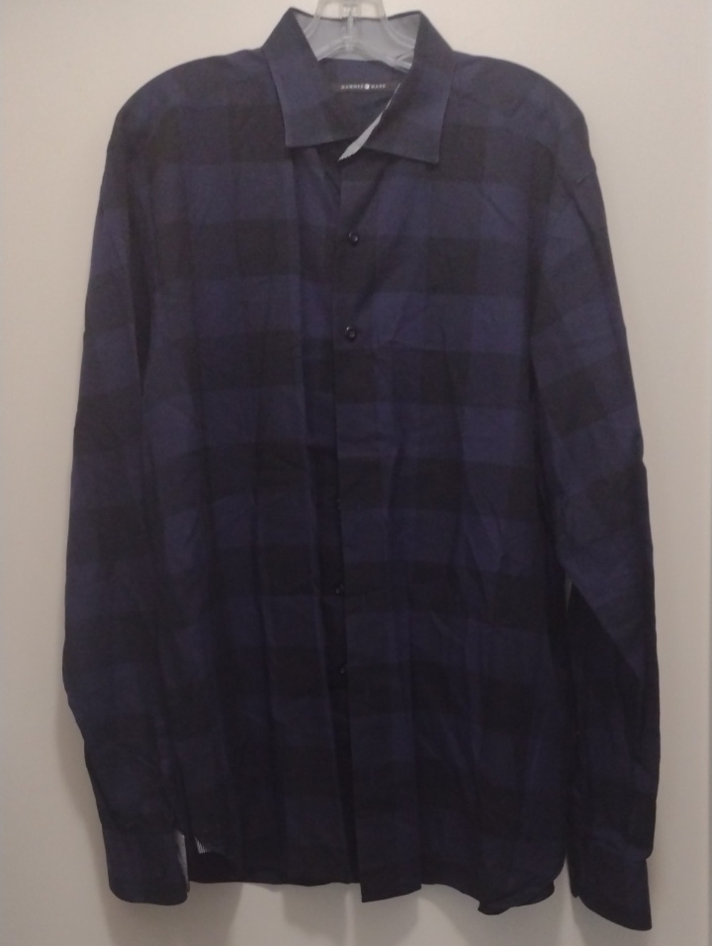 Hammer Made Navy and Black Plaid Button Up Shirt (J1257)